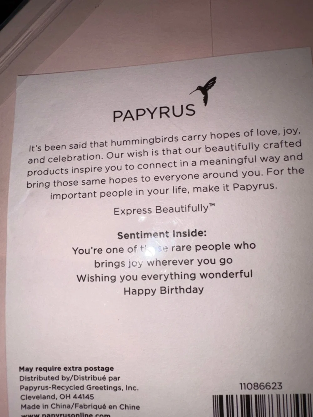 🆕Papyrus Pink Embellished Hummingbird Birthday Greeting Card
